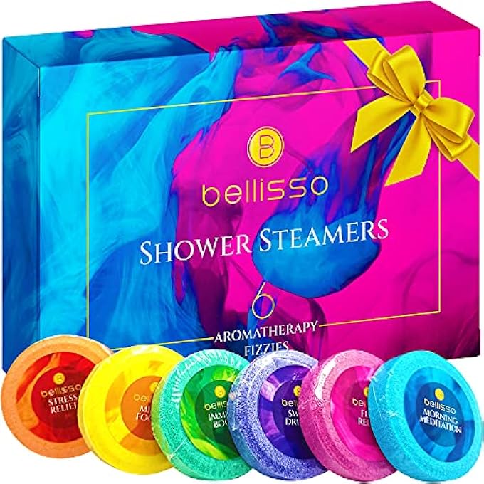 Bellisso Aromatherapy Shower Steamers, Set of 6 Scent Tablets - Essential Oil Fizzies Bath Bombs Self Care Kit for Women - Relaxing Stress Relief Gifts - Image 1